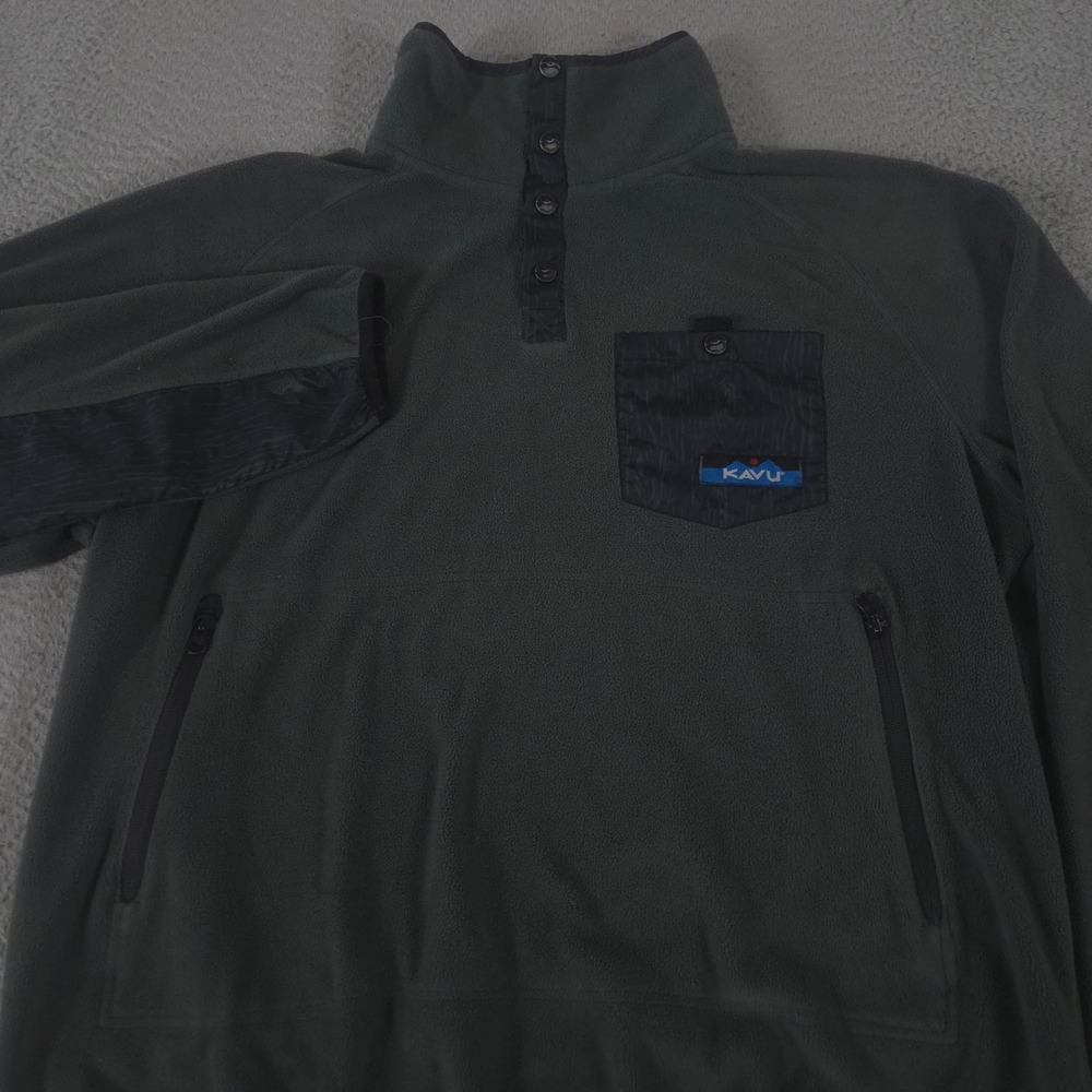 Kavu Sweatshirt Mens XL Charcoal Grey Teannaway Fleece Snap Mock Neck Pullover